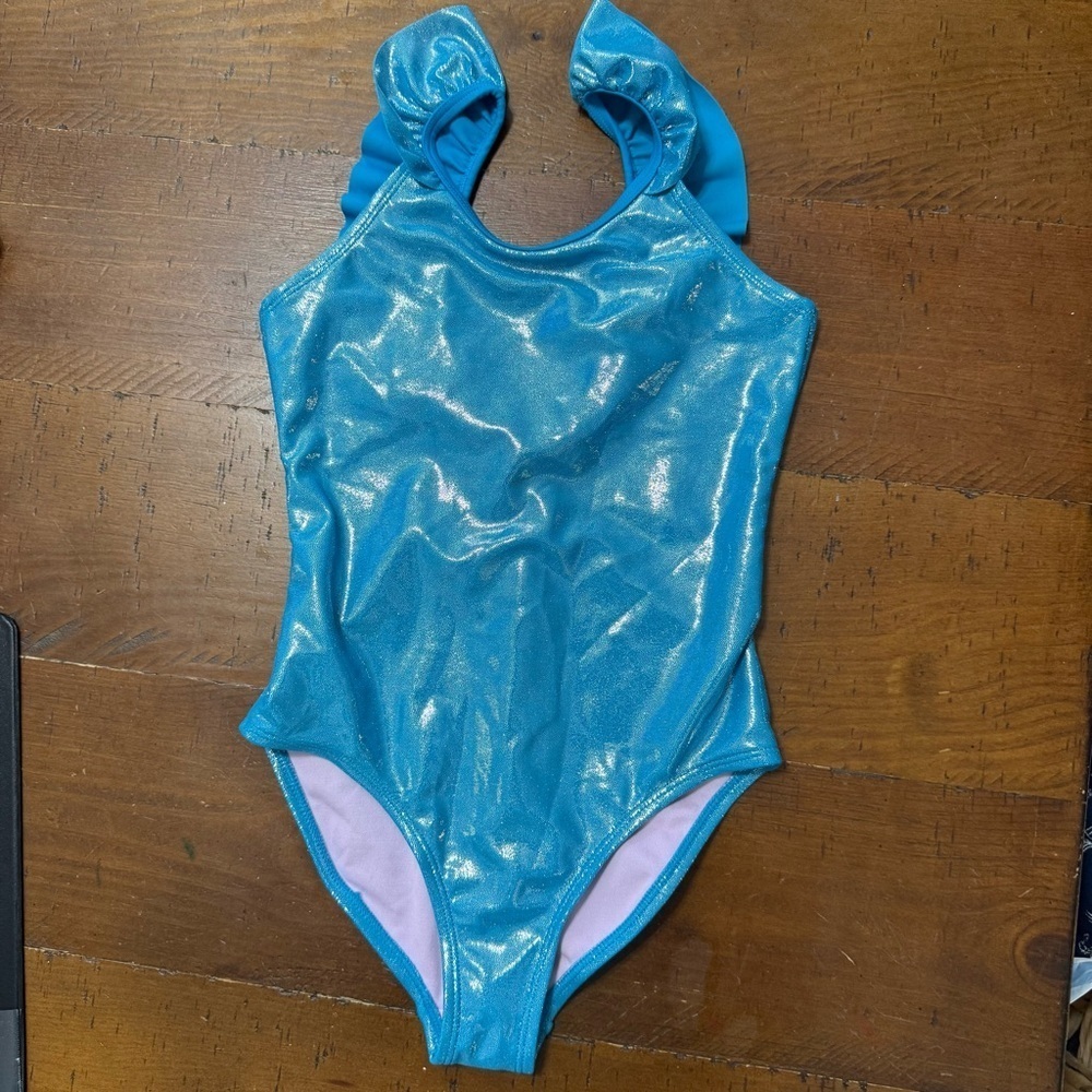 Shimmering Blue Ruffle Swimsuit - Picture 4 of 8